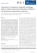 Cover page: Impairment of chaperone‐mediated autophagy leads to selective lysosomal degradation defects in the lysosomal storage disease cystinosis