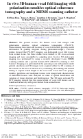 Cover page: In vivo 3D human vocal fold imaging with polarization sensitive optical coherence tomography and a MEMS scanning catheter