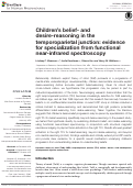 Cover page: Children’s belief- and desire-reasoning in the temporoparietal junction: evidence for specialization from functional near-infrared spectroscopy