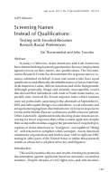 Cover page: Screening Names Instead of Qualifications: Testing with Emailed Resumes Reveals Racial Preferences