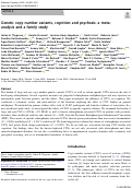 Cover page: Genetic copy number variants, cognition and psychosis: a meta-analysis and a family study