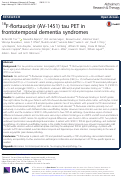 Cover page: 18F-flortaucipir (AV-1451) tau PET in frontotemporal dementia syndromes