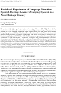 Cover page: Racialized Experiences of Language Identities:  Spanish Heritage Learners Studying Spanish in a Non-Heritage Country