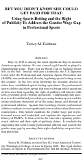 Cover page: Bet You Didn’t Know She Could Get Paid For That: Using Sports Betting and the Right of Publicity To Address the Gender Wage Gap in Professional Sports