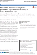 Cover page: Erratum to: Network-driven plasma proteomics expose molecular changes in the Alzheimer’s brain