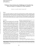 Cover page: Palliative care answers the challenges of transitioning serious illness of childhood to adult medicine.