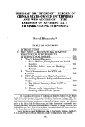 Cover page: "Reform" or "Opening"? Reform of China's State-Owned Enterprises and WTO Accession - The Dilemma of Applying GATT to Marketing Economies