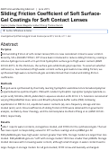 Cover page: Sliding Friction Coefficient of Soft Surface-Gel Coatings for Soft Contact Lenses
