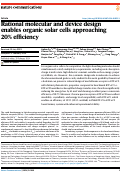 Cover page: Rational molecular and device design enables organic solar cells approaching 20% efficiency.