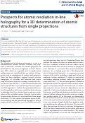 Cover page: Prospects for atomic resolution in-line holography for a 3D determination of atomic structures from single projections