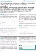 Cover page: Hydroxychloroquine as Postexposure Prophylaxis to Prevent Severe Acute Respiratory Syndrome Coronavirus 2 Infection