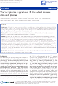 Cover page: Transcriptome signature of the adult mouse choroid plexus