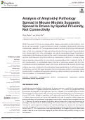 Cover page: Analysis of Amyloid-β Pathology Spread in Mouse Models Suggests Spread Is Driven by Spatial Proximity, Not Connectivity