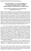 Cover page: Individual Differences in Animal Intelligence: Learning, Reasoning, Selective Attentionand Inter-Species Conservation of a Cognitive Trait