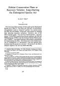 Cover page: Habitat Conservation Plans as Recovery Vehicles: Jump-Starting the Endangered Species Act