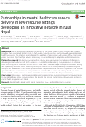 Cover page: Partnerships in mental healthcare service delivery in low-resource settings: developing an innovative network in rural Nepal.