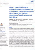 Cover page: Dietary spray-dried plasma supplementation in late-gestation and lactation enhanced productive performance and immune responses of lactating sows and their litters.