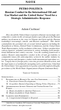 Cover page: Petro Politics: Russian Conduct in the International Oil and Gas Market and the United States’ Need for a Strategic Administrative Response