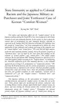 Cover page: State Immunity as Applied to Colonial Racism and the Japanese Military as Purchaser and Joint Tortfeasor: Case of Korean “Comfort Women”