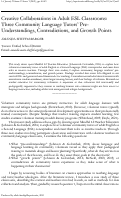 Cover page: Creative Collaborations in Adult ESL Classrooms: Three Community Language Tutors’ Pre-Understandings, Contradictions, and Growth Points