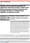 Cover page: Specific exercise patterns generate an epigenetic molecular memory window that drives long-term memory formation and identifies ACVR1C as a bidirectional regulator of memory in mice.