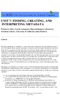 Cover page of Unit 7: Finding, Creating, and Interpreting Metadata