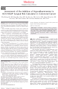 Cover page: Assessment of the Addition of Hypoalbuminemia to ACS-NSQIP Surgical Risk Calculator in Colorectal Cancer