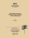 Cover page of Critical Discourse Moments and Critical Discourse Analysis: Towards a Methodology, Working Paper No. 7, First International Conference on Discourse, Peace, Security, and International Society