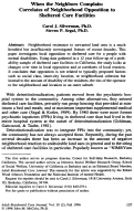 Cover page: When the Neighbors Complain: Correlates of Neighborhood Opposition to Sheltered Care Facilities.