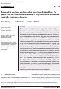 Cover page: Comparing machine and deep learning‐based algorithms for prediction of clinical improvement in psychosis with functional magnetic resonance imaging