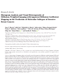 Cover page: Histogram Analysis and Visual Heterogeneity of Diffusion-Weighted Imaging with Apparent Diffusion Coefficient Mapping in the Prediction of Molecular Subtypes of Invasive Breast Cancers.