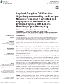 Cover page: Impaired Ganglion Cell Function Objectively Assessed by the Photopic Negative Response in Affected and Asymptomatic Members From Brazilian Families With Lebers Hereditary Optic Neuropathy.