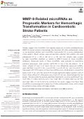 Cover page: MMP-9-Related microRNAs as Prognostic Markers for Hemorrhagic Transformation in Cardioembolic Stroke Patients.