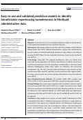 Cover page: Easy to use and validated predictive models to identify beneficiaries experiencing homelessness in Medicaid administrative data.