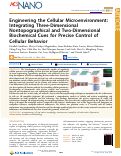 Cover page: Engineering the Cellular Microenvironment: Integrating Three-Dimensional Nontopographical and Two-Dimensional Biochemical Cues for Precise Control of Cellular Behavior.