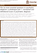 Cover page: The Six Most Essential Questions in Psychiatric Diagnosis: A Pluralogue. Part 1: Conceptual and Definitional Issues in Psychiatric Diagnosis