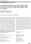 Cover page: Pre-counseling Education for Low Literacy Women at Risk of Hereditary Breast and Ovarian Cancer (HBOC): Patient Experiences Using the Cancer Risk Education Intervention Tool (CREdIT)