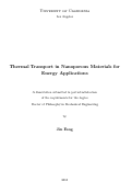 Cover page: Thermal Transport in Nanoporous Materials for Energy Applications