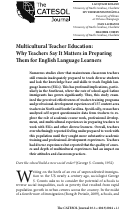 Cover page: Multicultural Teacher Education: Why Teachers Say It Matters in Preparing Them for English Language Learners