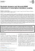 Cover page: Stochastic dynamics and ribosome-RNAP interactions in transcription-translation coupling.