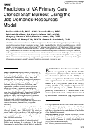 Cover page: Predictors of VA Primary Care Clerical Staff Burnout Using the Job Demands-Resources Model