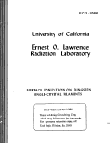 Cover page: SURFACE IONIZATION ON TUNGSTEN SINGLE-CRYSTAL FILAMENTS