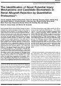 Cover page: The Identification of Novel Potential Injury Mechanisms and Candidate Biomarkers in Renal Allograft Rejection by Quantitative Proteomics*