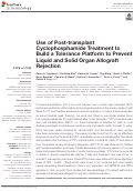 Cover page: Use of Post-transplant Cyclophosphamide Treatment to Build a Tolerance Platform to Prevent Liquid and Solid Organ Allograft Rejection