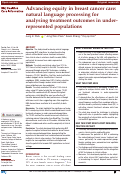 Cover page: Advancing equity in breast cancer care: natural language processing for analysing treatment outcomes in under-represented populations.