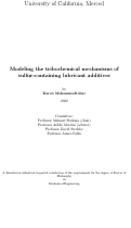 Cover page: Modeling the tribochemical mechanisms of sulfur-containing lubricant additives