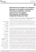 Cover page: Biobehavioral Insights into Adaptive Behavior in Complex and Dynamic Operational Settings: Lessons learned from the Soldier Performance and Effective, Adaptable Response Task