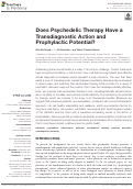 Cover page: Does Psychedelic Therapy Have a Transdiagnostic Action and Prophylactic Potential?