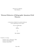 Cover page: Thermal Behavior of Holographic Quantum Field Theories