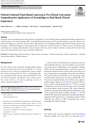 Cover page: Patient-Centered Team-Based Learning in Pre-Clinical Curriculum Supporting the Application of Knowledge to Real-World Clinical Experience.